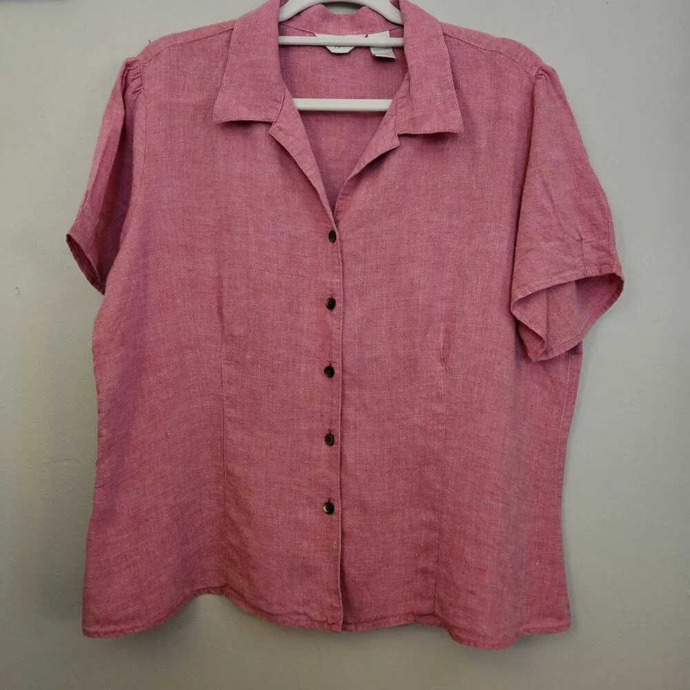 J. Jill Soft Red  100% Linen Button Down Blouse Sz Large - Picture 2 of 7